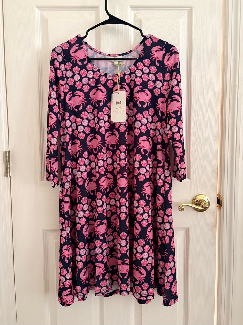 NWT Simply Southern Navy and Pink Crab Print Swing Dress